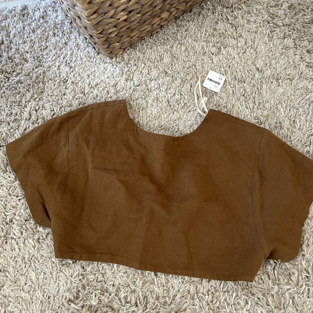 Brown V-Neck Buttoned Women's Top